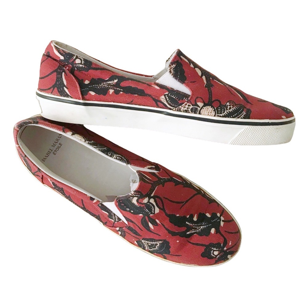 Isabel Marant Flower Rasta Blumy Slip-On Sneakers Claret Red Black White 11